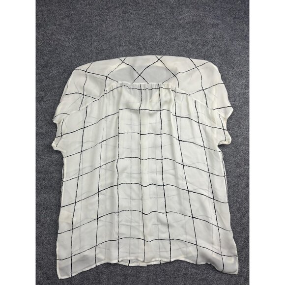 Vince Shirt Womens Small Ivory Silk Windowpane Grid Short Sleeve Blouse Flowy - Picture 9 of 9